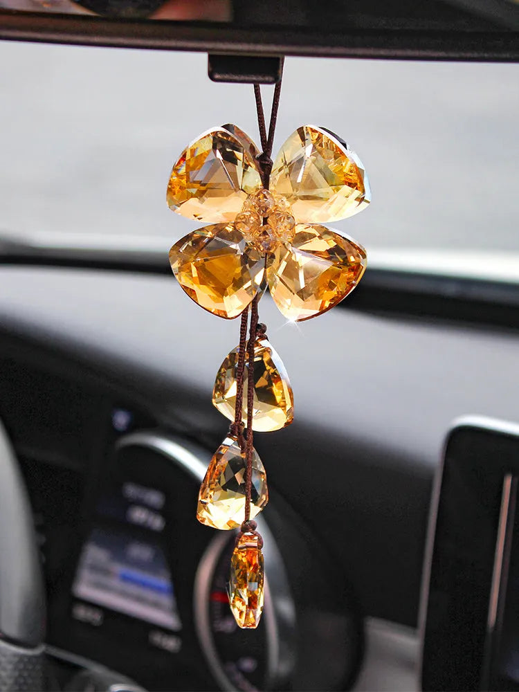 Crystal four leaf clover car pendant decoration approximately 20CM long in four colour options