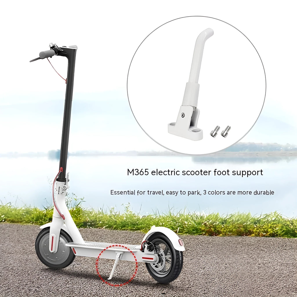 Aluminium alloy electric scooter foot brace accessory in black, white and grey colours with screws
