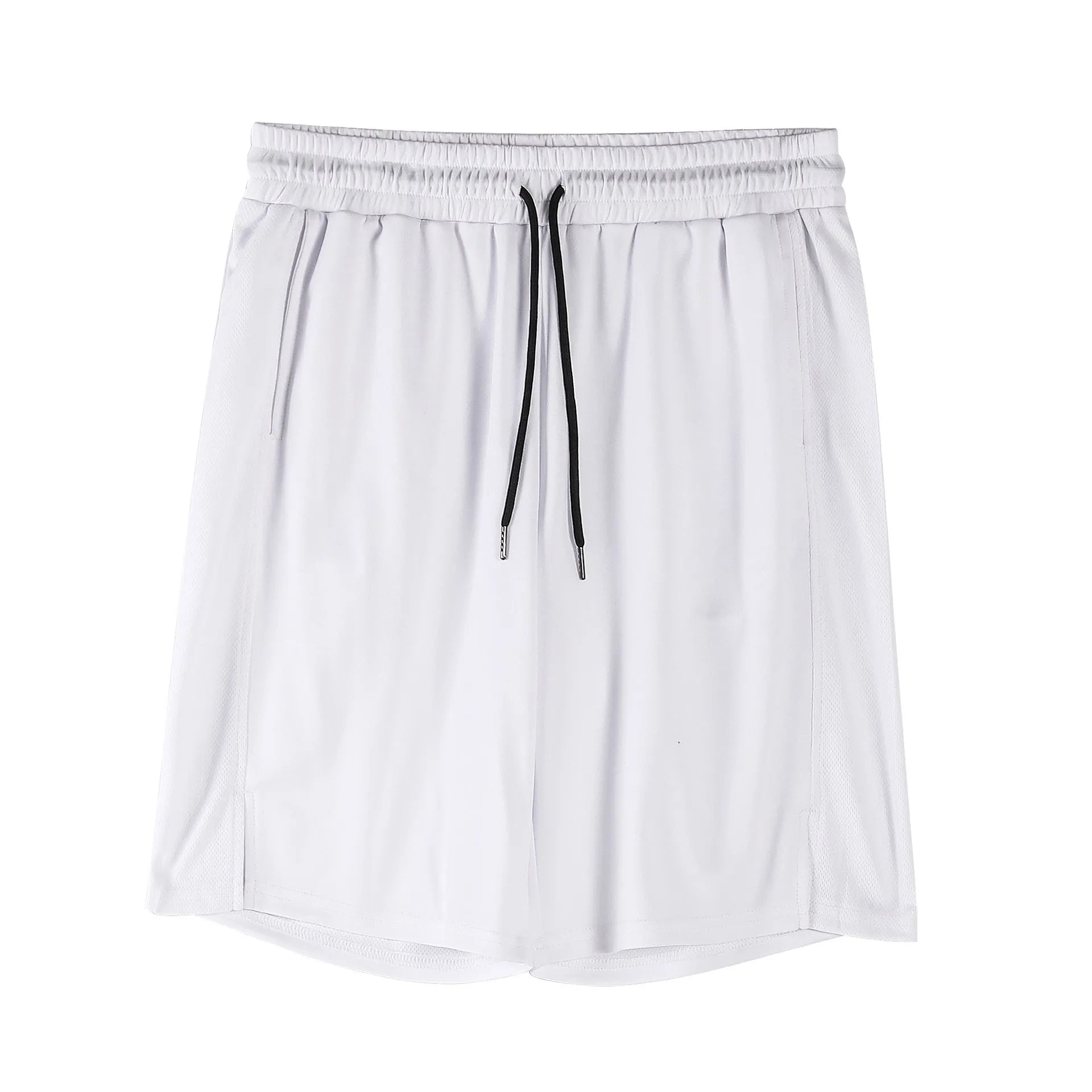 Men's black mesh fitness shorts with quick-drying fabric and mid-waist loose casual design