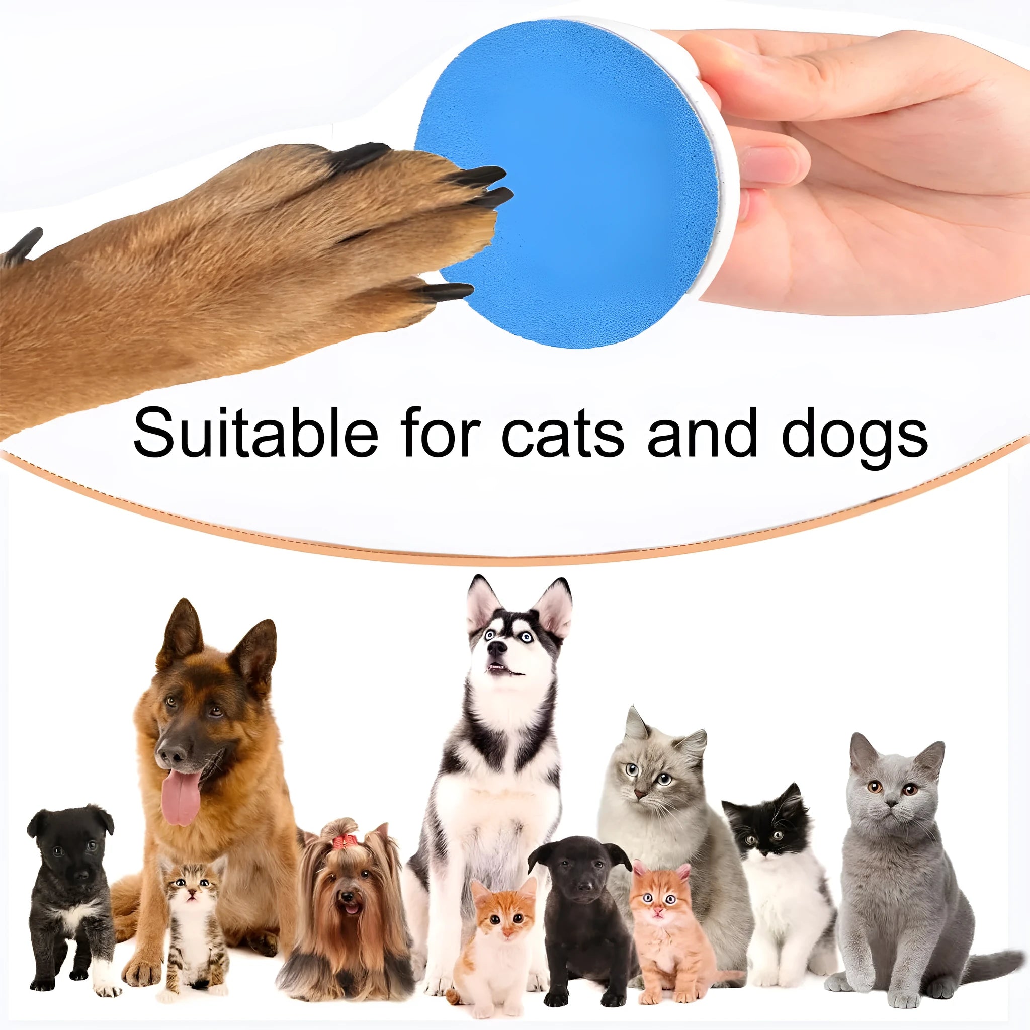 Round dog nail scratch board with ergonomic handle in one of four colours.