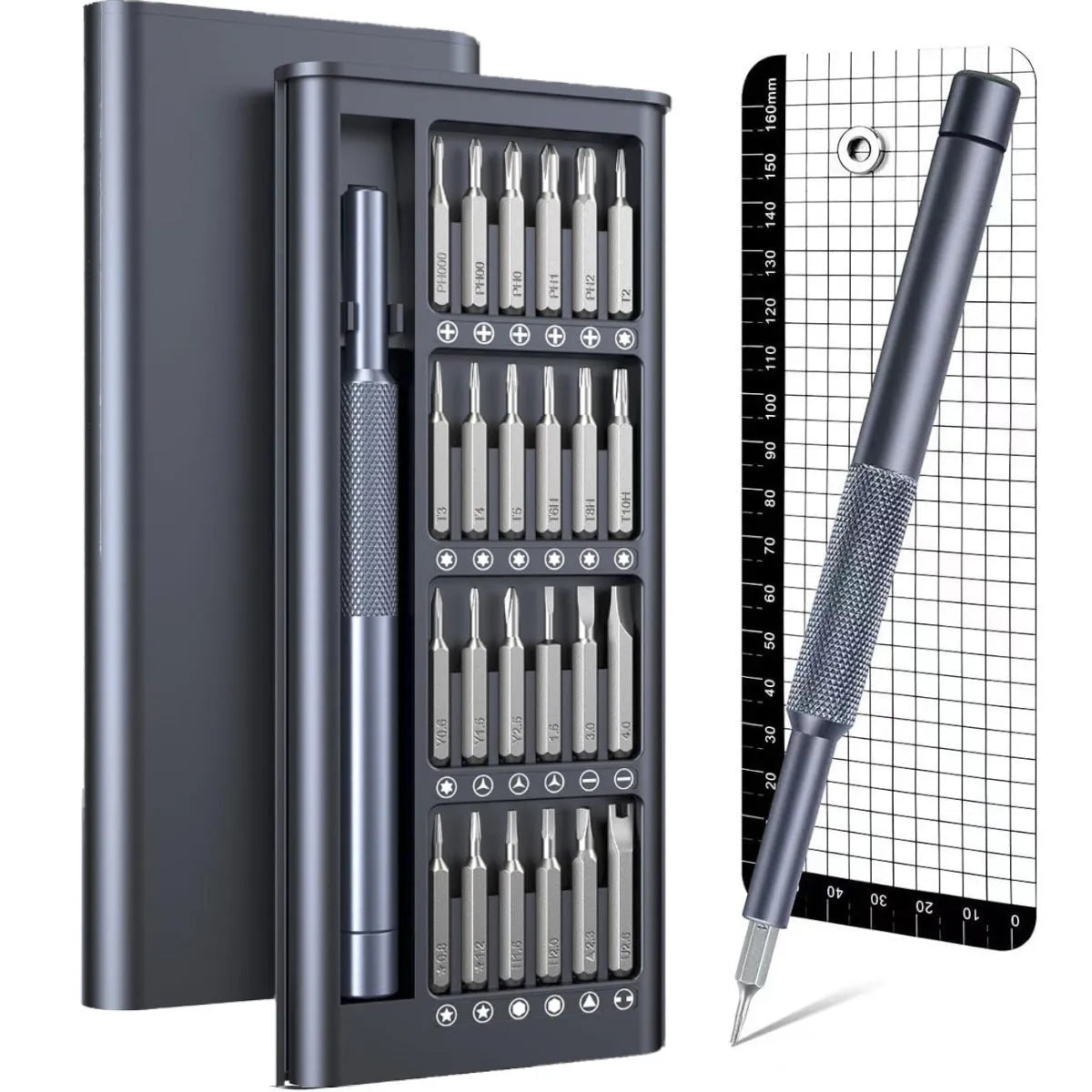 25-in-one screwdriver set with magnetic tip, chrome vanadium steel bits, and two ABS handle options on a white background