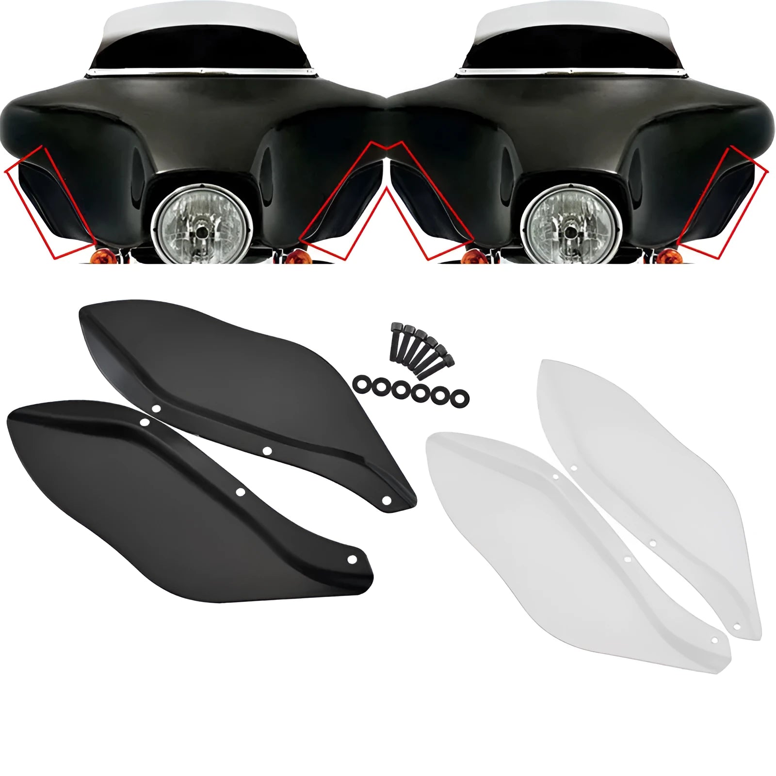 Pair of Harley motorcycle side wing head covers in ABS plastic for Touring models 1996-2013