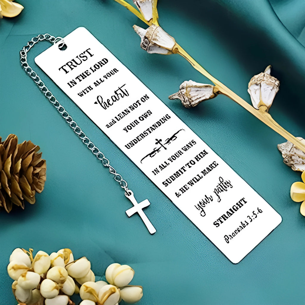 Stainless steel bible verse bookmark with European style design measuring 20.5cm