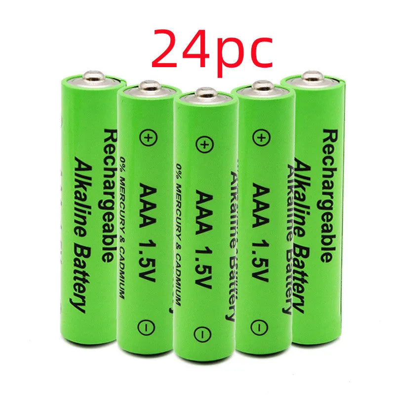 Pack of green AA alkaline rechargeable batteries with 3000mAh capacity and 1000 cycle rating.
