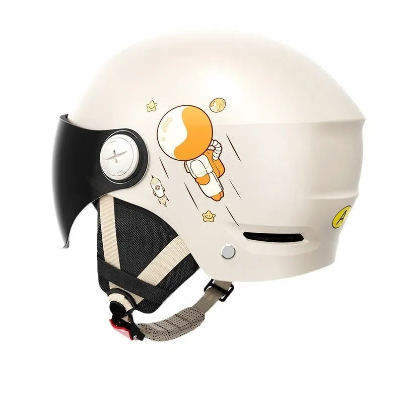 Khaki ABS half helmet for electric motorcycle commuting with free size fit and multiple visor configuration options