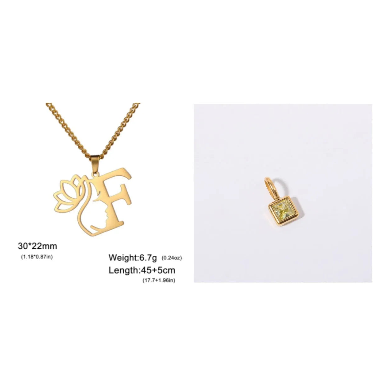 Stainless steel necklace with a single alphabet letter pendant on a cross chain, in gold or silver colour.