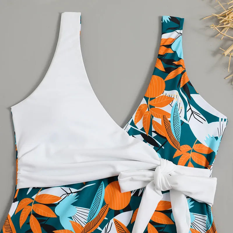 Women's high waist one-piece bikini in printed pattern with quick-dry polyester fabric