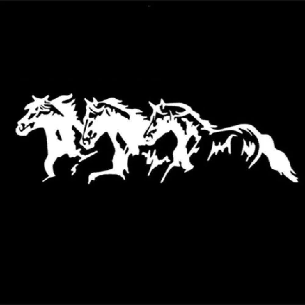 Galloping horse design car body sticker decal in black, white, red, or blue, measuring 25 by 8 centimetres.