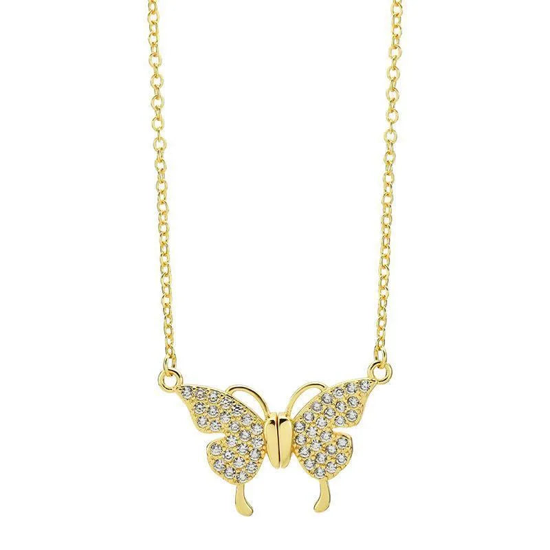 Women's titanium steel twisted chain necklace with magnetic butterfly pendant in gold or silver