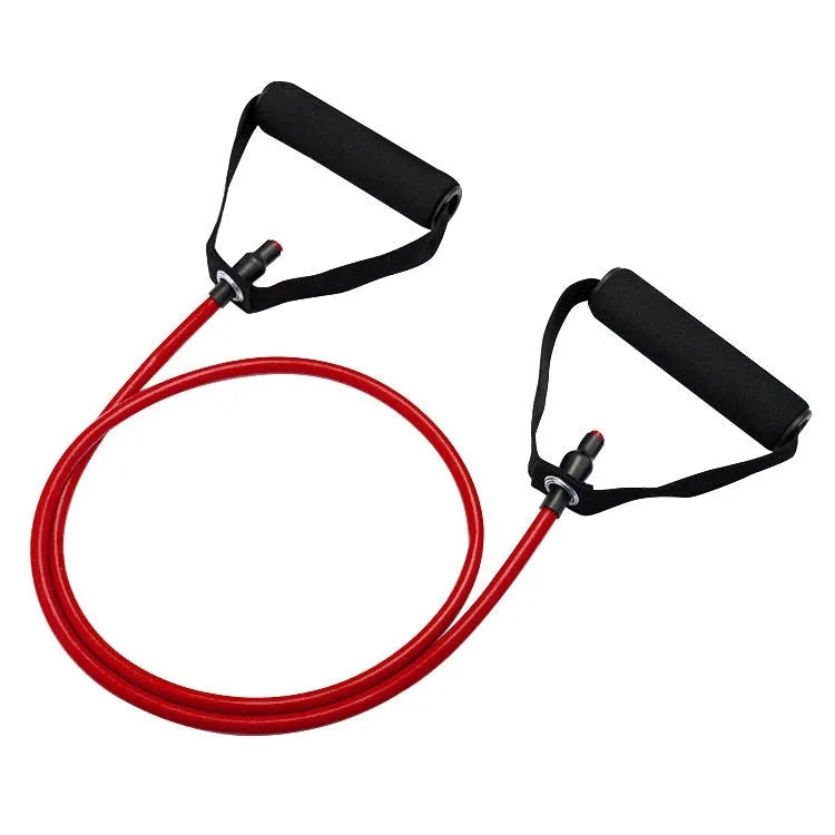 Adjustable chest expander with colour-coded TPE resistance bands showing five different tension levels