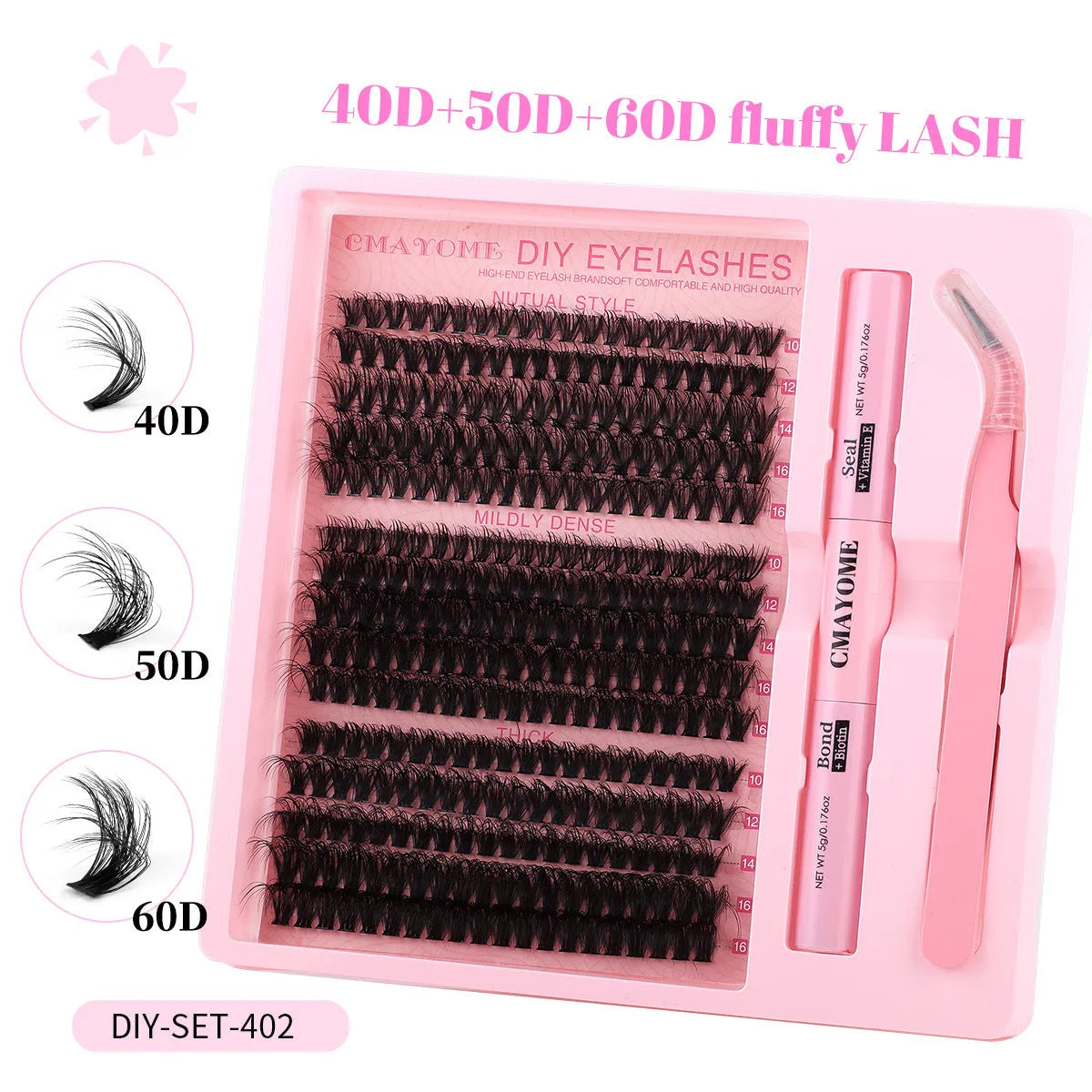 Segment cluster DIY false eyelashes extension kit with application tweezers