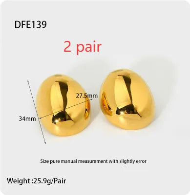Geometric stainless steel ear studs with a glazed 18K gold electroplated finish and linear design details.