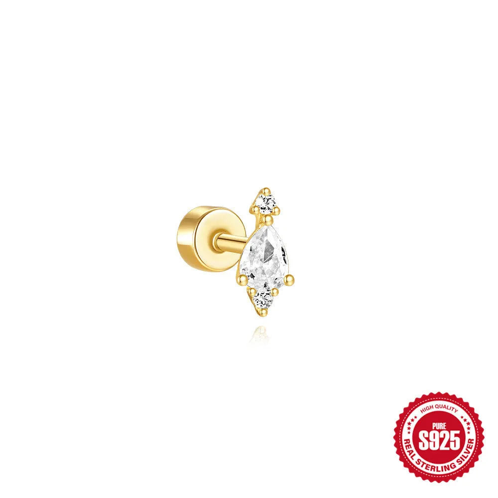 S925 sterling silver ear bone stud with flat column thread in one of twelve gold electroplated colour options.