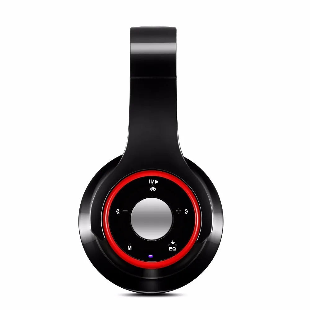 Blue, red, and rose red foldable wireless Bluetooth headset with adjustable hinges and MP3 support