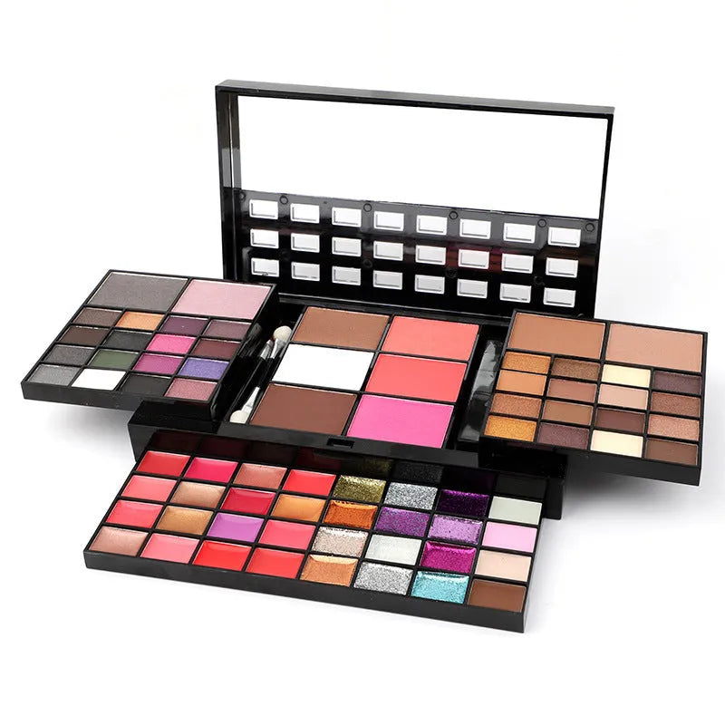 74 colour makeup palette with eyeshadows, lip glosses, brushes in plastic case