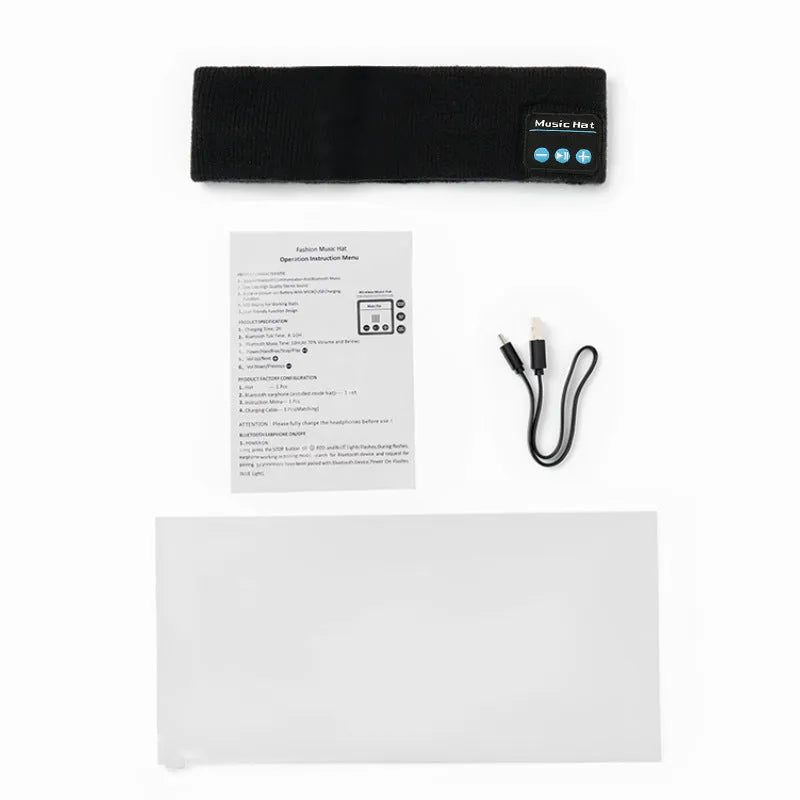 Bluetooth 5.4 sports headband with integrated eye mask and music scarf in black, dark grey, and grey-white colours