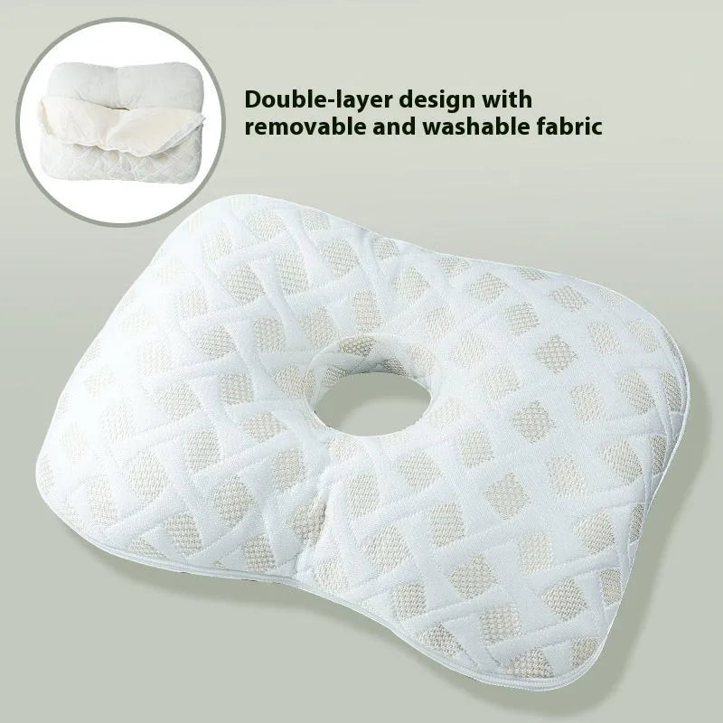 Beauty salon single hole ear pillow in New Chinese style, showing centre cut-out.