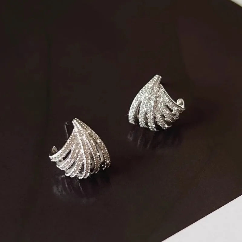 Women's geometric line design earrings with zircon stones in electroplated platinum colour
