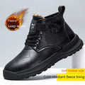 Black and brown platform Martin boots with high-top design and rubber sole