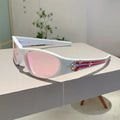 Outdoor sports sunglasses with PC frame in black with blue lens, windproof design for active wear