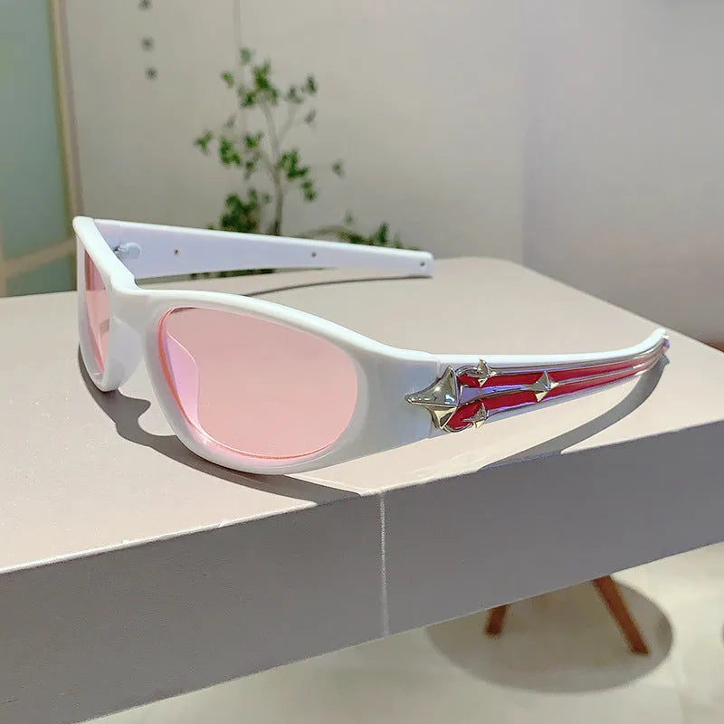 Outdoor sports sunglasses with PC frame in black with blue lens, windproof design for active wear