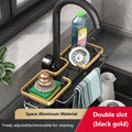Kitchen storage faucet rack drain basket in space aluminium with no-punching attachment mounted over tap