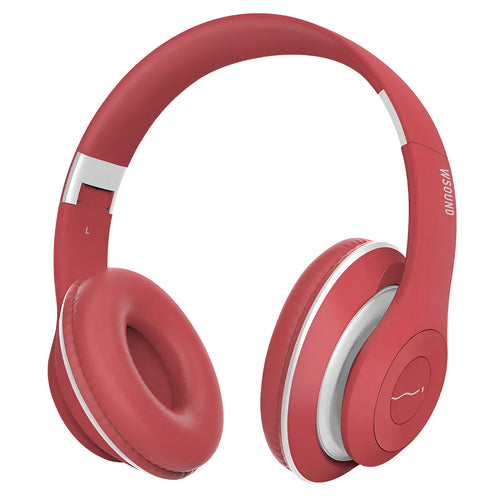 Blue and red Bluetooth wireless stereo headset with bilateral earpieces