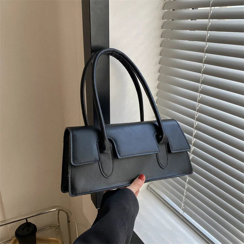 Women's small square PU shoulder bag with single strap in horizontal rectangular shape