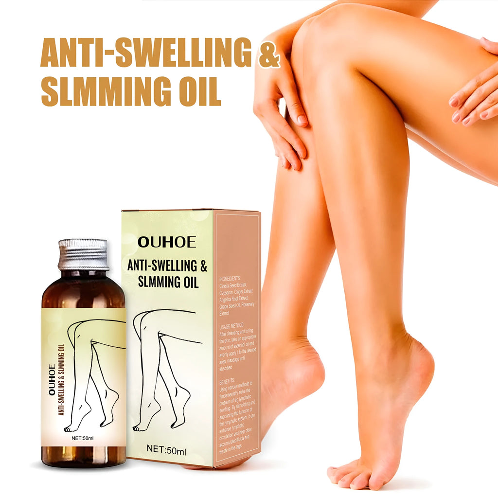 50ml bottle of botanical body moisturising oil with six extracts for skin care and leg massage