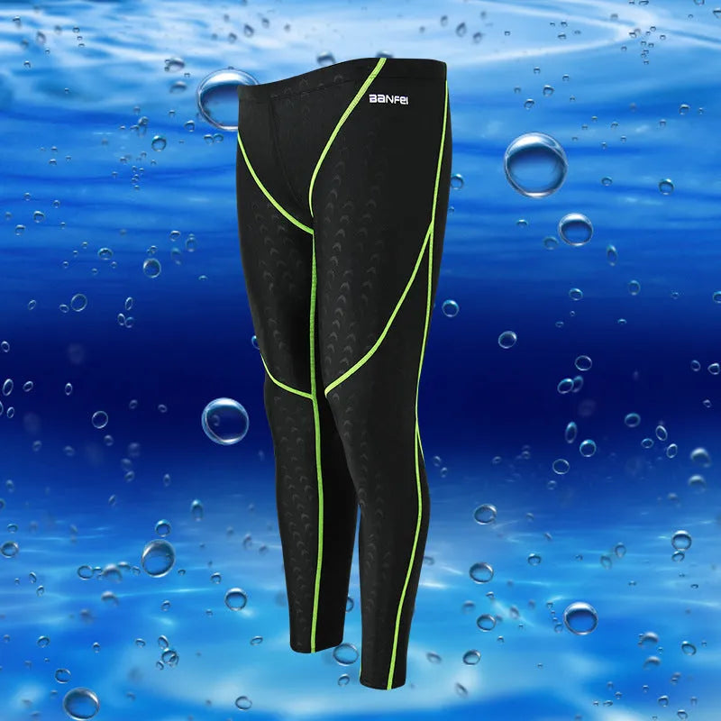 Men's black cropped swimming trunks with a contrast line, made from sun-proof nylon fabric.
