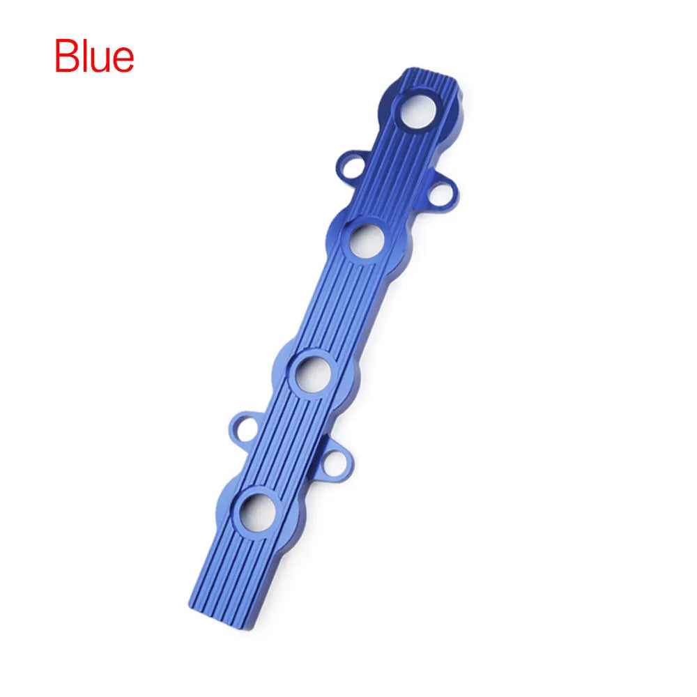 Aluminium alloy engine harness mounting bracket in blue, red, and silver colour options.