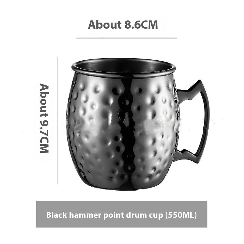 Stainless steel Moscow Mule cup with copper plating in hammer point style showing metallic finish.