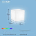 Square LED cube light stool in modern design showing waterproof PE construction with solar panel or charging port visible