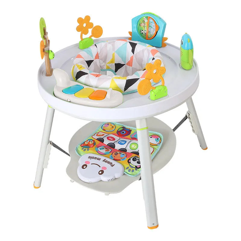 Three-in-one baby jumping chair with bouncing gymnastic rack in plastic construction