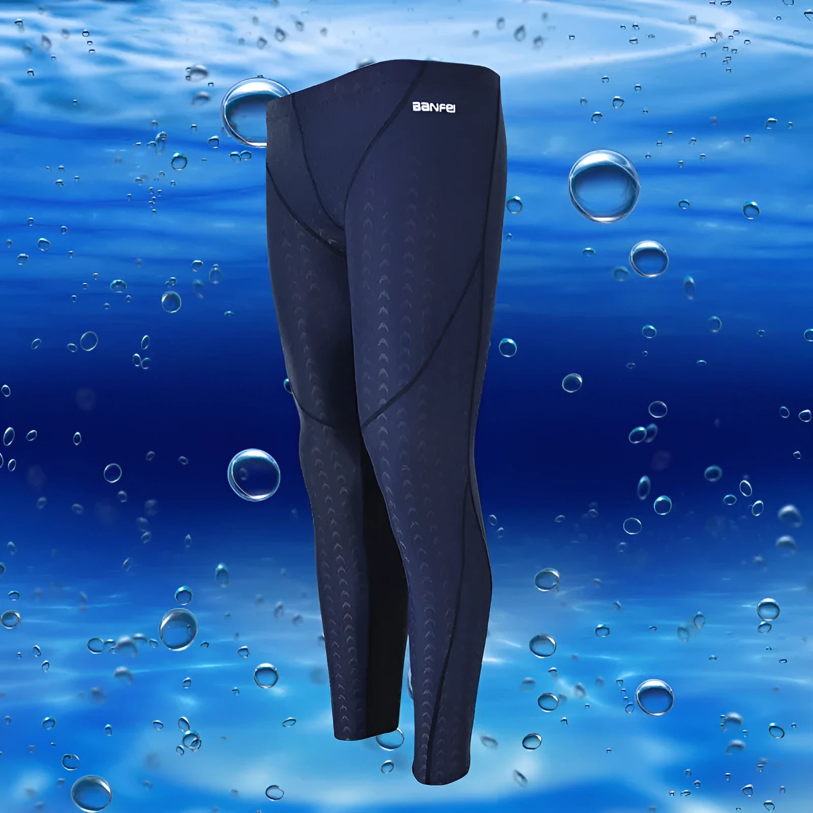 Men's black cropped swimming trunks with a contrast line, made from sun-proof nylon fabric.