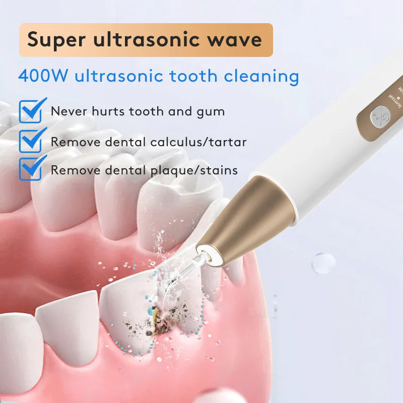 Gold ultrasonic tooth cleaning device for removing stains and tartar at home