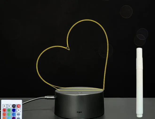 Black crack touch colour 3D acrylic message board night light with remote control and stylus on desk