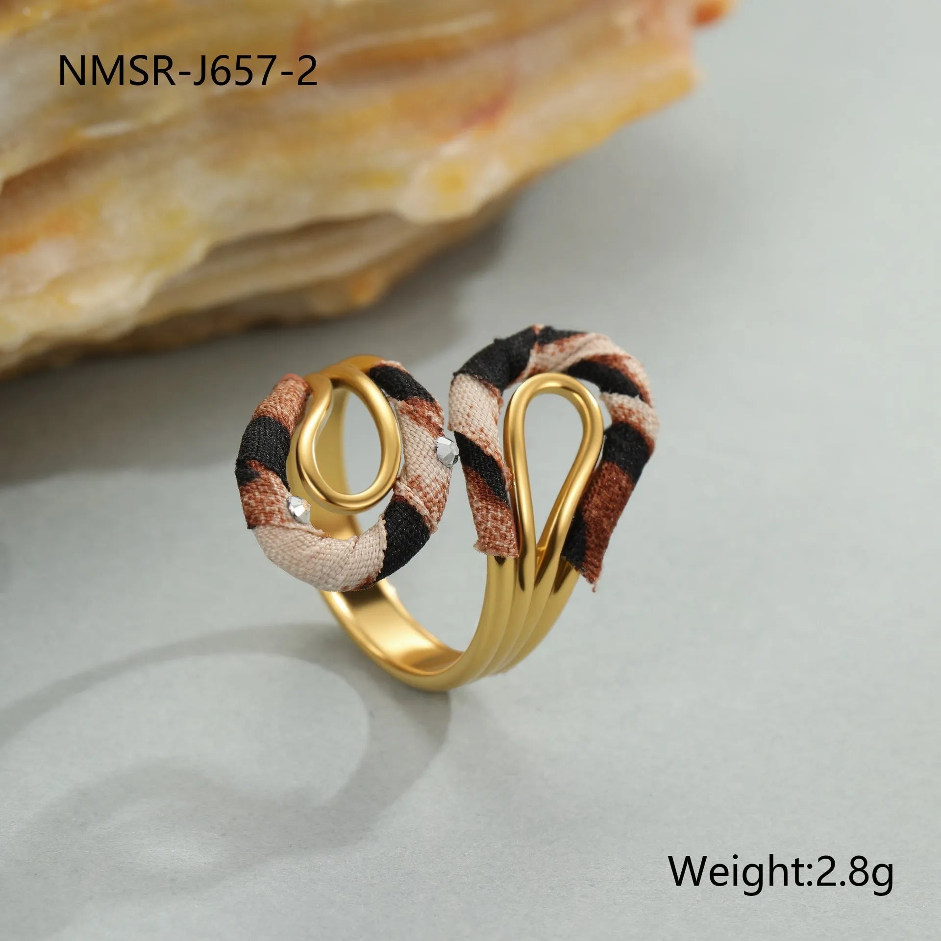 Leopard print stainless steel open mouth ring in heart, star, or geometric shape.