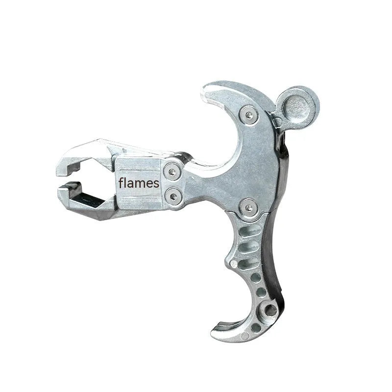 Zinc alloy archery release aid with a two-axis harpoon clip on a white background.