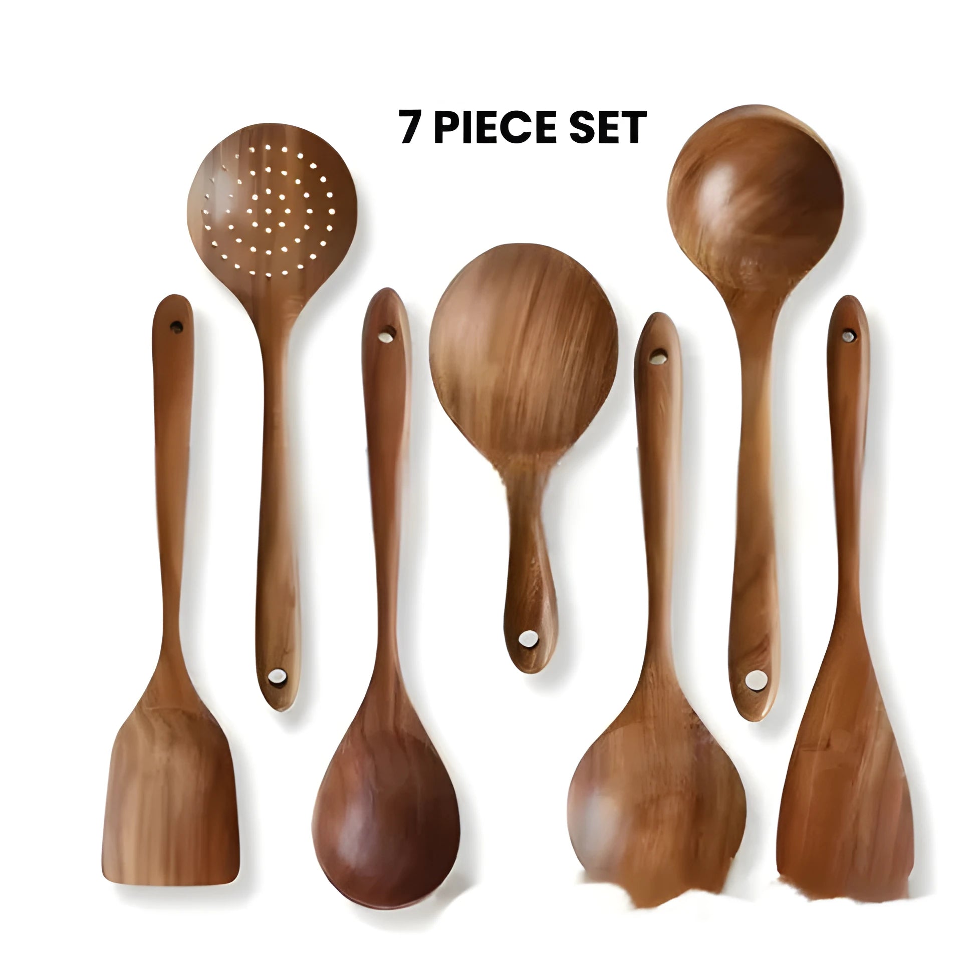 Natural beech wood 7-piece kitchen utensil set with spoons and spatulas