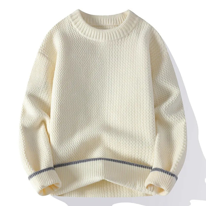 Men's loose fit round neck casual sweater in chemical fibre blend fabric available in multiple colours