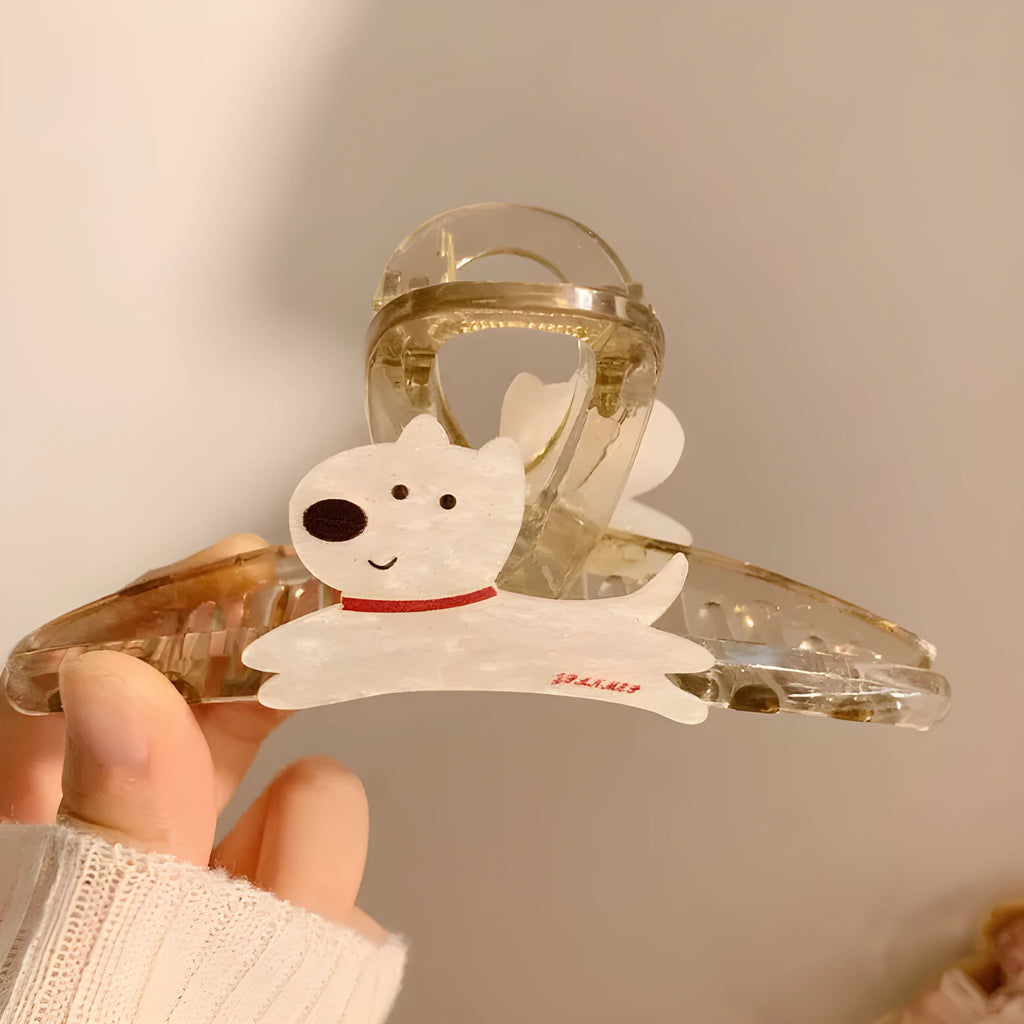 Cute cartoon puppy hair grip barrette in Korean style with beige and brown colour options