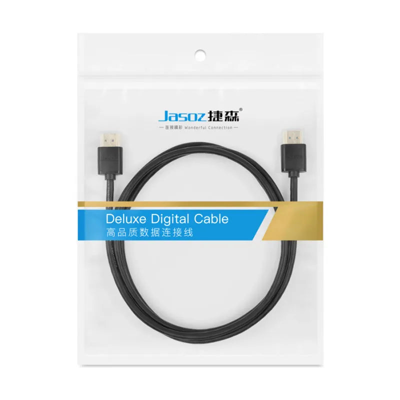 Thin flexible HDMI cable with gold-plated connectors in HDMI Hairline Rule colour, shown at various lengths.