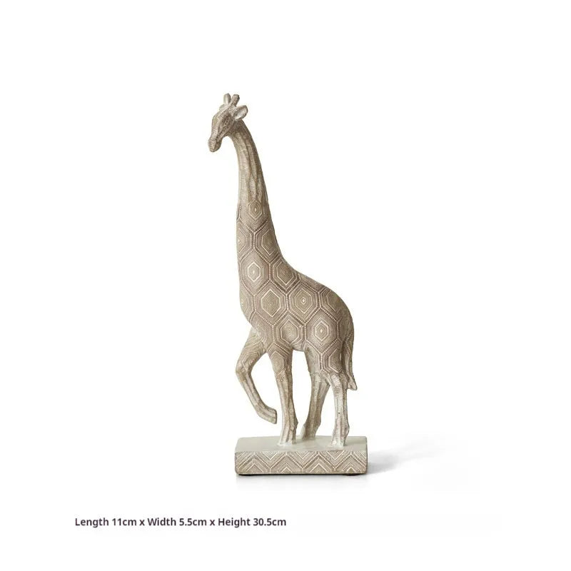 30.5cm tall synthetic resin giraffe ornament in wood colour standing on a shelf