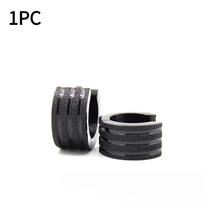 Korean style geometric pattern frosted titanium steel earrings in black, gold, and steel colour options