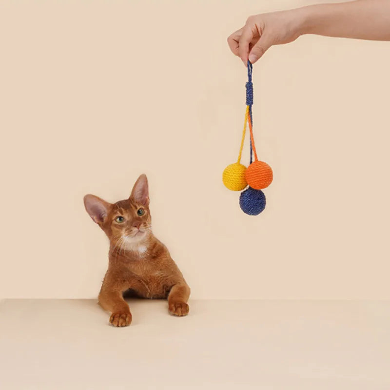 Cat teaser stick set with bite-resistant catnip ball and self-play toys in blue, green, red or multicolour options