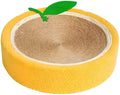 Yellow round cat scratching board with sisal surface and slightly concave centre for sleeping
