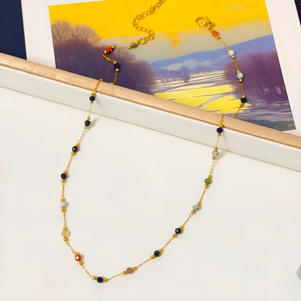 Women's titanium steel necklace with natural stone pendant and gold electroplated chain