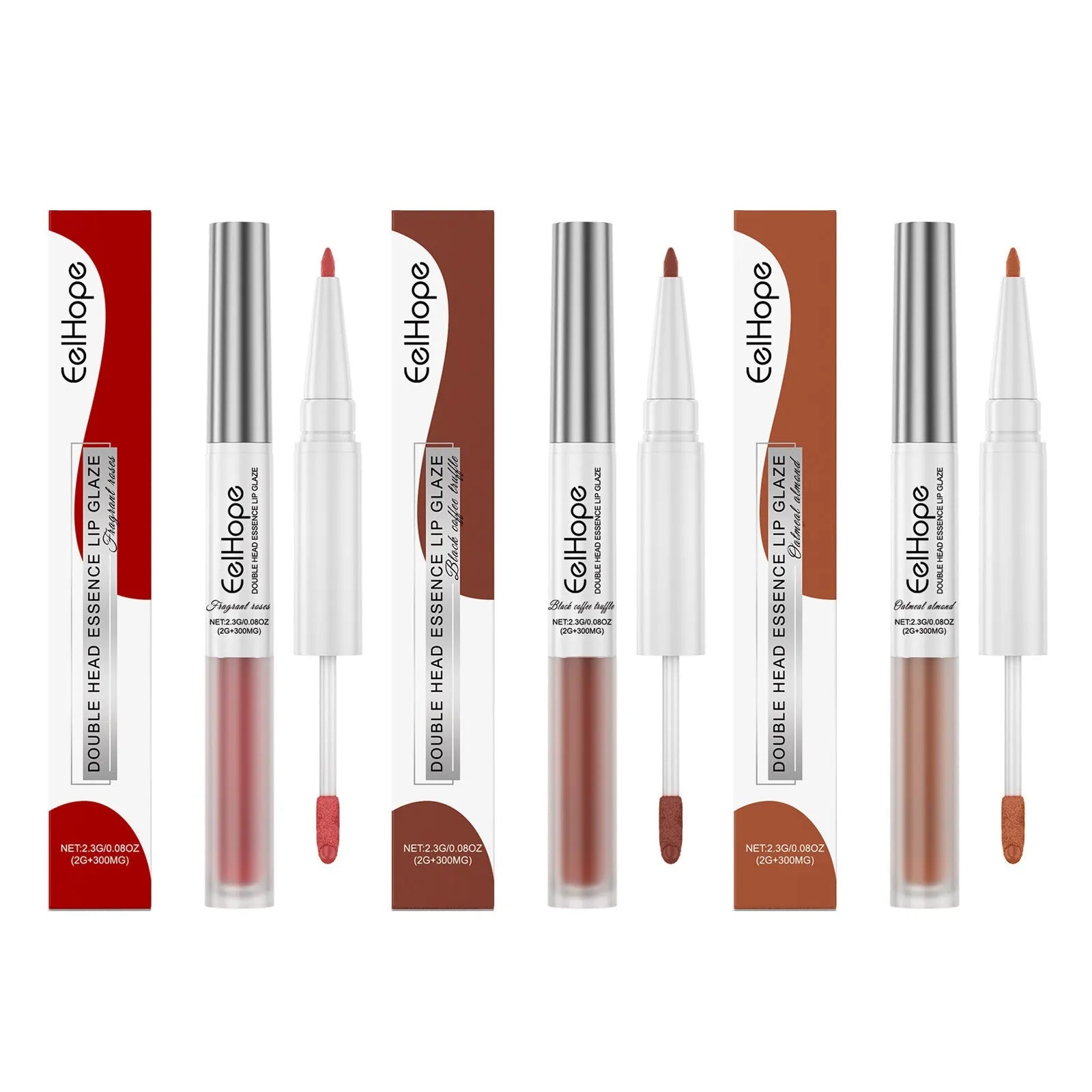 Double-headed lip liner and lip lacquer pen lipstick shown in packaging.
