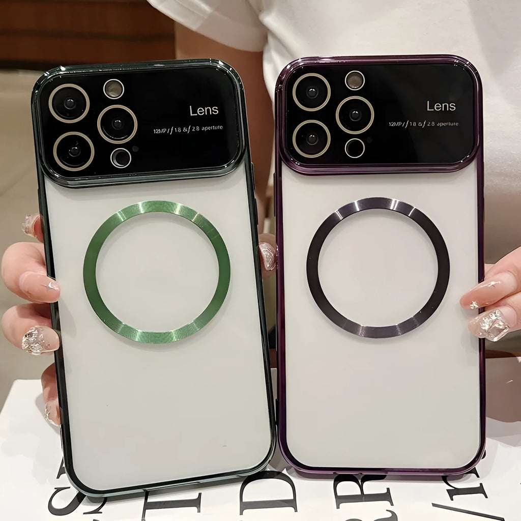 Electroplating transparent magnetic suction phone case for iPhone 14, mirror finish, wine red colour